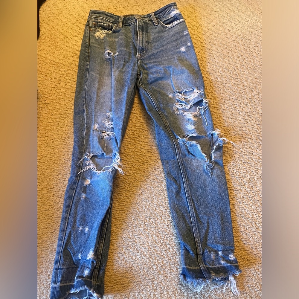 Abercrombie Distressed Medium Wash Girlfriend Jeans